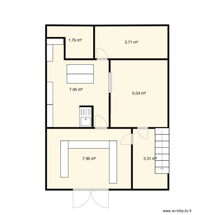 biucgerie. Plan de 6 pièces et 30 m2