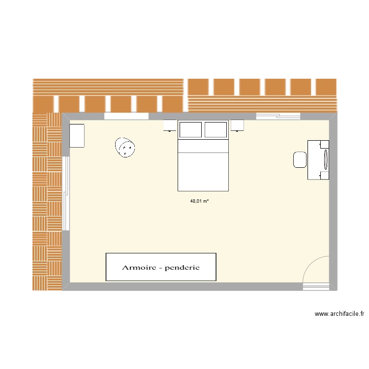 CHAMBRE JEANNE2. Plan de 1 pièce et 48 m2