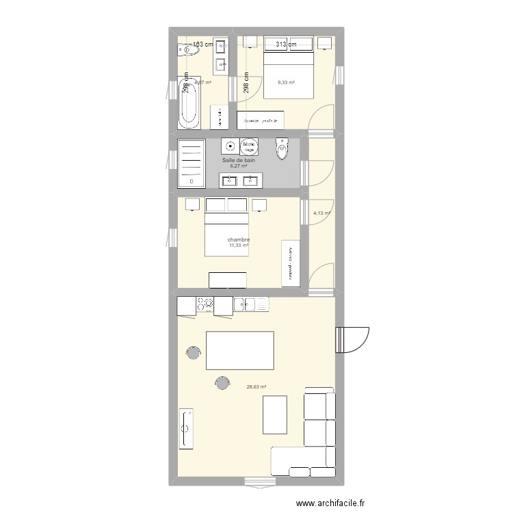 Maison. Plan de 6 pièces et 65 m2