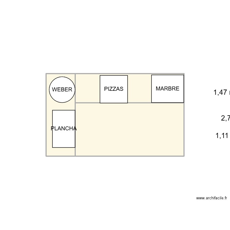 cuisine été n°1. Plan de 3 pièces et 5 m2