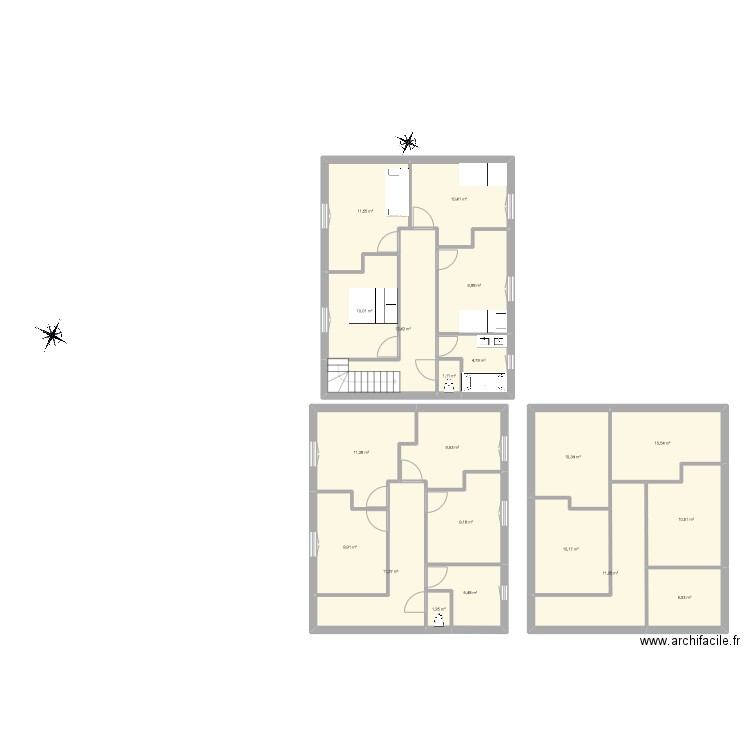 Virandeville étage. Plan de 20 pièces et 177 m2