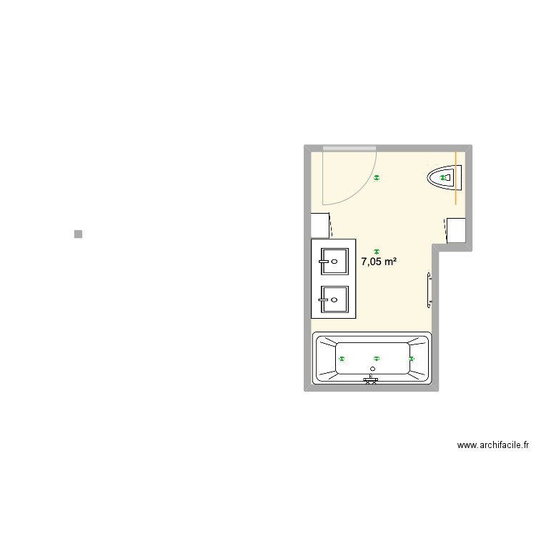 SDB2. Plan de 1 pièce et 7 m2