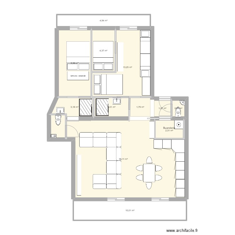 Airelles V4. Plan de 12 pièces et 94 m2