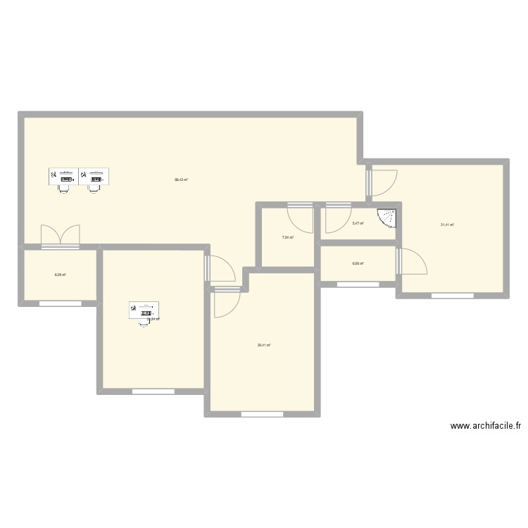 bureaux. Plan de 8 pièces et 208 m2