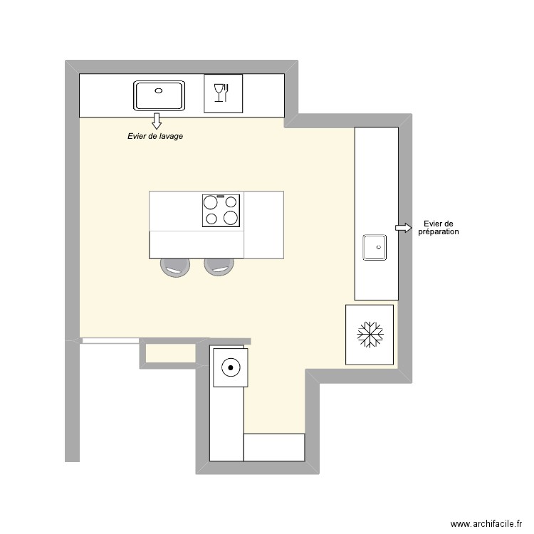 Cuisine Miri 444. Plan de 2 pièces et 21 m2