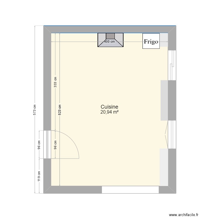 cuisine. Plan de 1 pièce et 21 m2