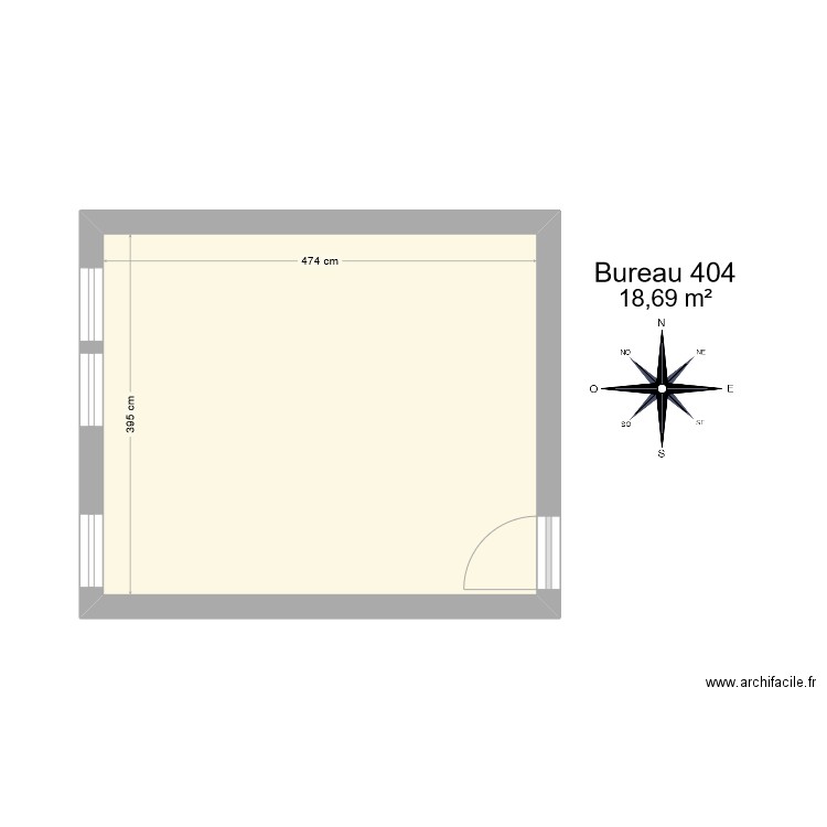 Bureau R 404. Plan de 1 pièce et 19 m2