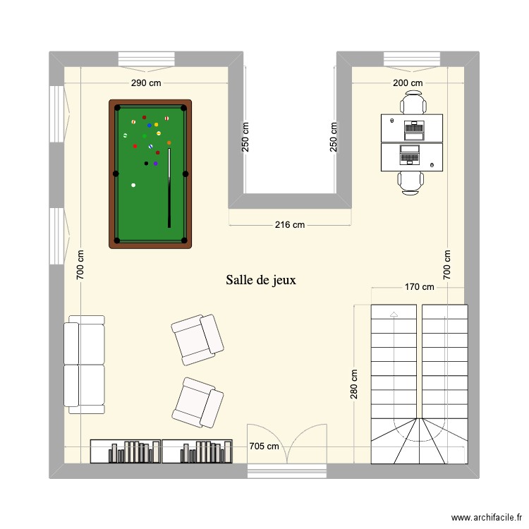 FLI Salle de jeux. Plan de 1 pièce et 44 m2