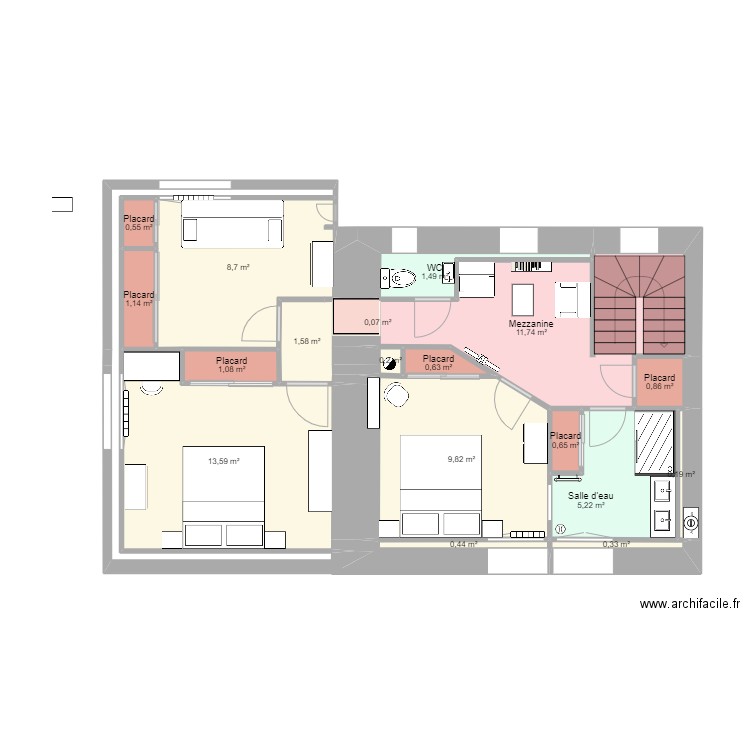 Etage 14-05-2024. Plan de 18 pièces et 58 m2