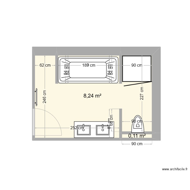 SDB Alexis. Plan de 2 pièces et 8 m2