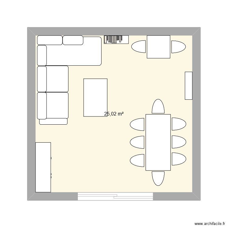 Marabout piéce de vie. Plan de 1 pièce et 25 m2