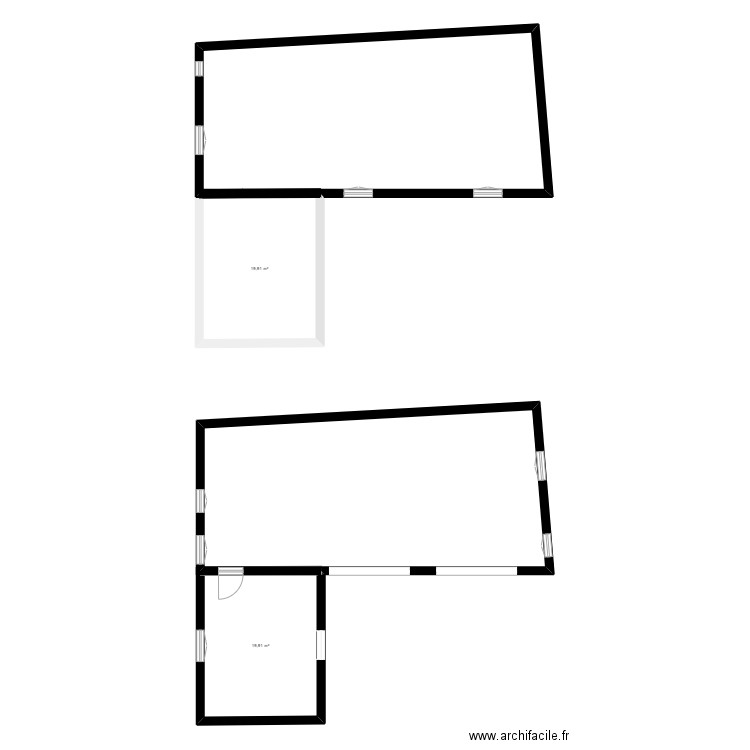 maison rdc V1. Plan de 2 pièces et 40 m2