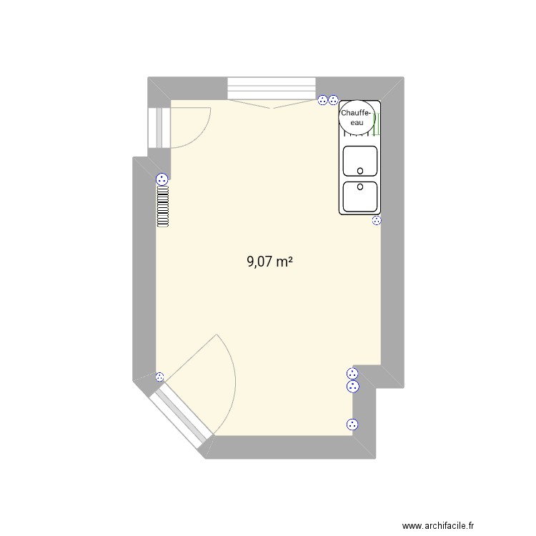 Cuisine 14. Plan de 1 pièce et 9 m2