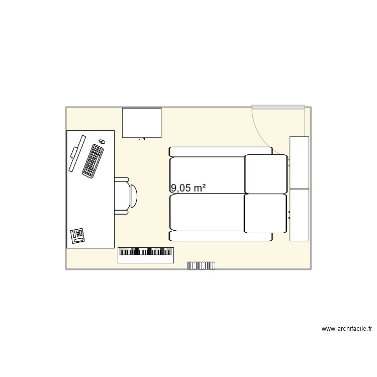 Chambre coloc studio. Plan de 1 pièce et 9 m2