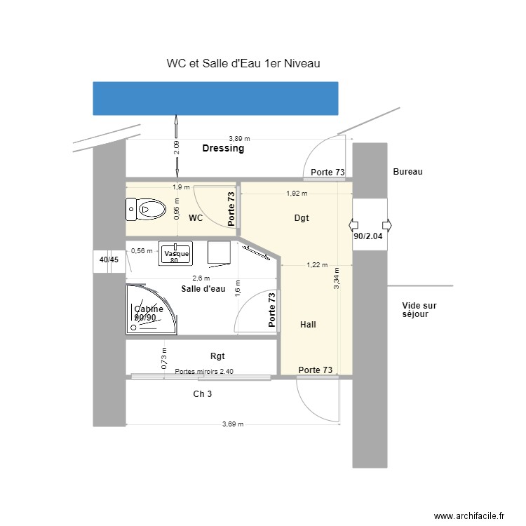 WC Salle d'eau 1er Niveau. Plan de 1 pièce et 7 m2