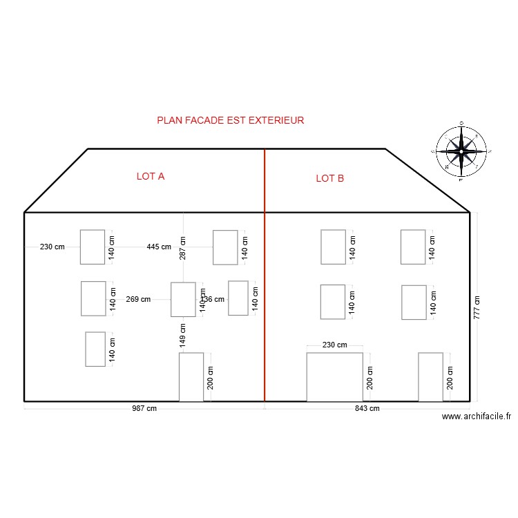 PLAN FACADE EST EXTERIEUR. Plan de 4 pièces et 181 m2