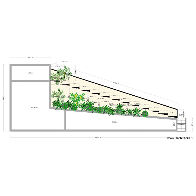 escalera jardin III. Plan de 5 pièces et 67 m2