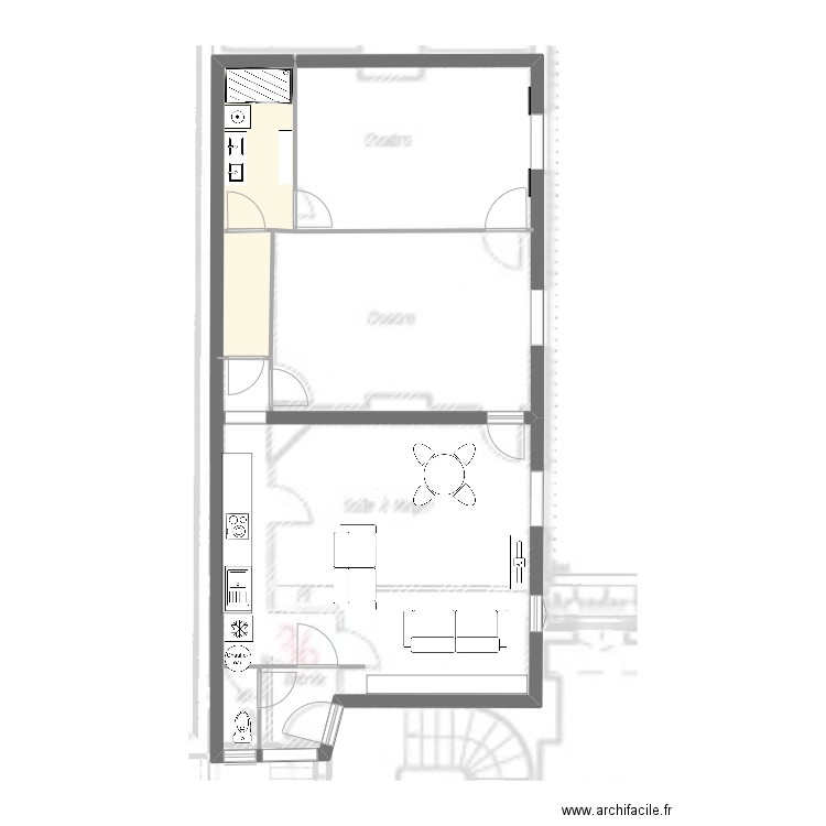 46TAcour. Plan de 2 pièces et 94 m2