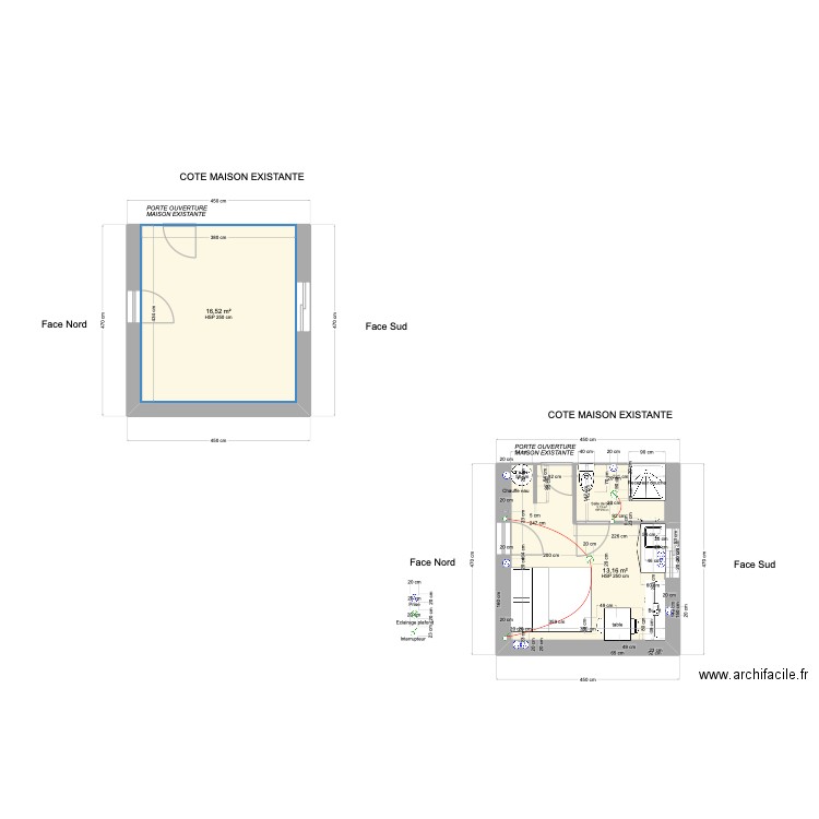 Agrandissement V2 coté ouest. Plan de 3 pièces et 33 m2