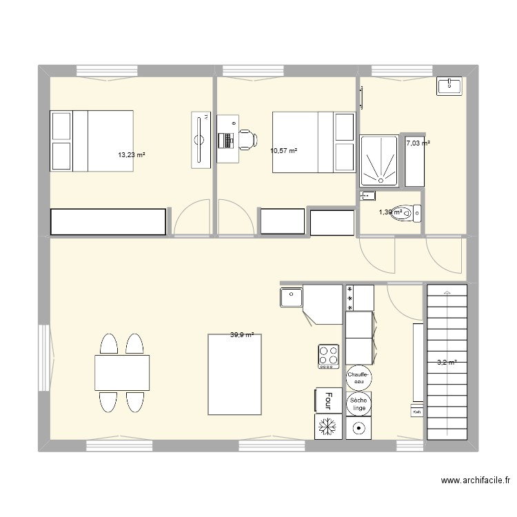 ELNE projet 2. Plan de 6 pièces et 75 m2