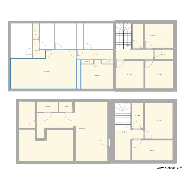 Extension 1. Plan de 20 pièces et 183 m2