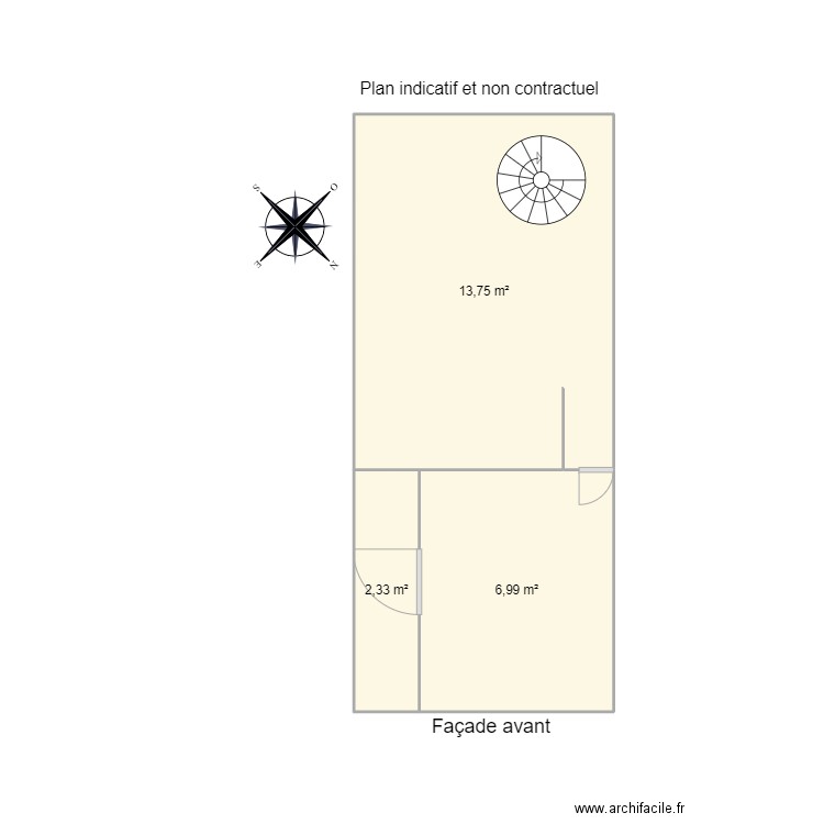 Petigny 2eme étage. Plan de 3 pièces et 23 m2