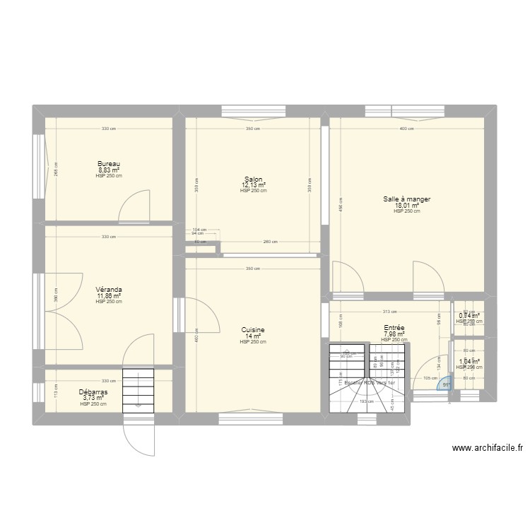 RDS. Plan de 9 pièces et 78 m2