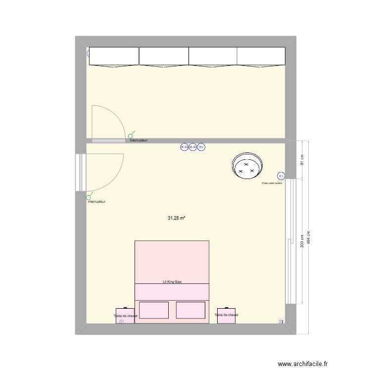 chambre 01. Plan de 1 pièce et 31 m2