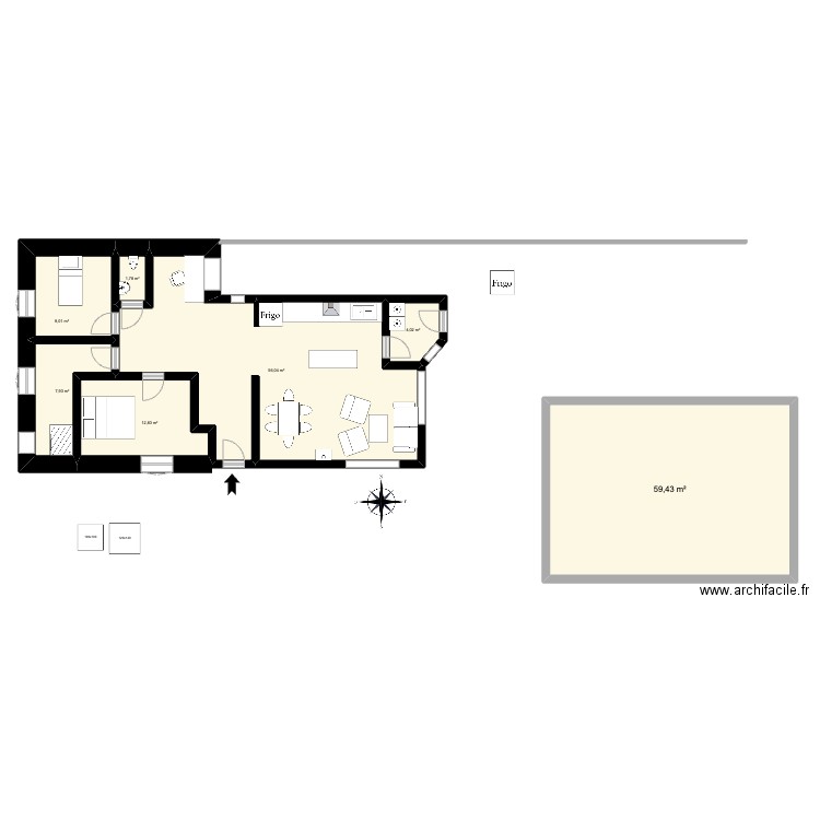 1 mars L. Plan de 7 pièces et 151 m2