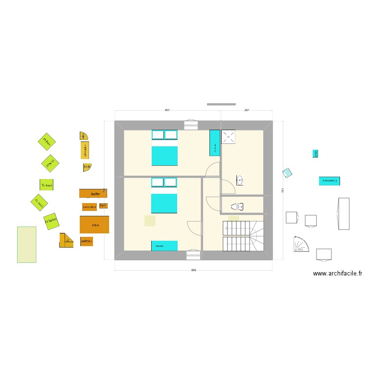 en face : essai 4 étage oo. Plan de 5 pièces et 54 m2