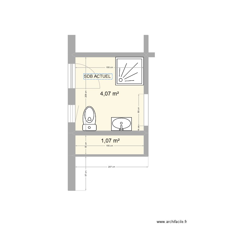 Salle de bains 01. Plan de 2 pièces et 5 m2