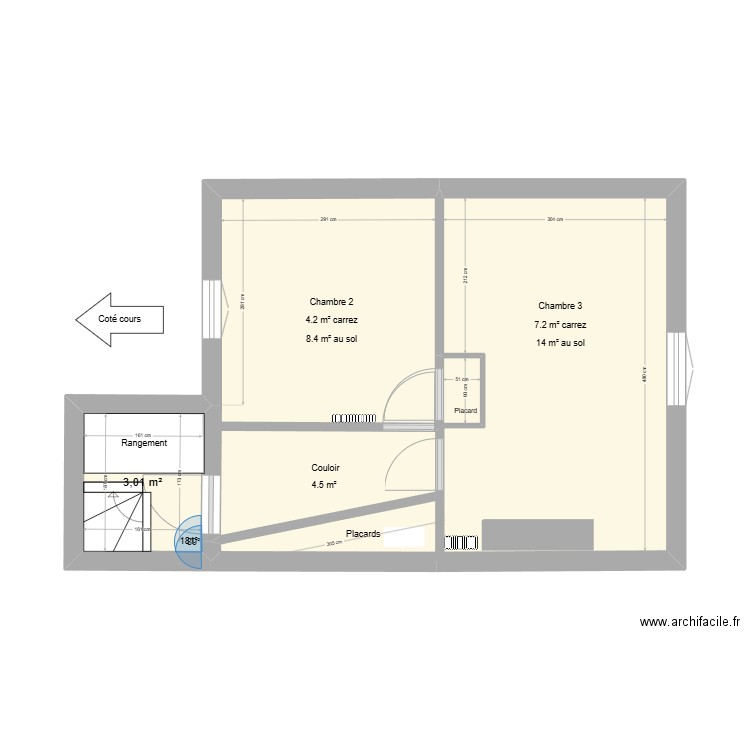 Maison 2éme étage. Plan de 3 pièces et 31 m2