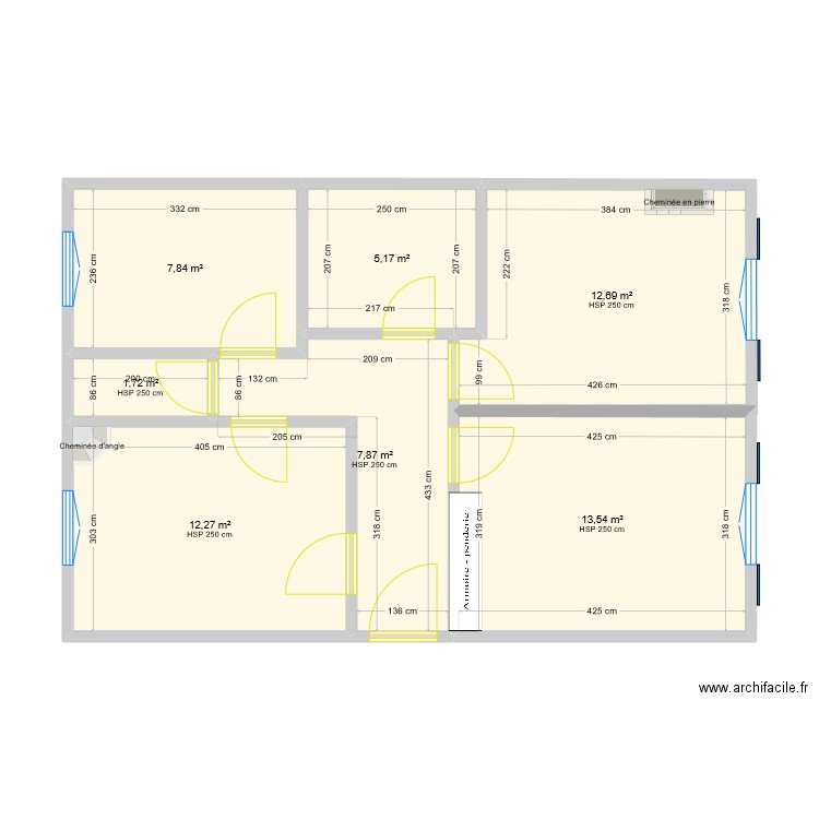 Saussure. Plan de 7 pièces et 61 m2