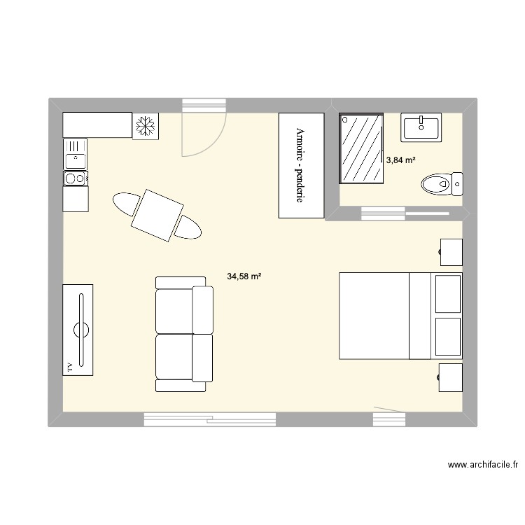 T1 VILLEURBANNE. Plan de 2 pièces et 38 m2