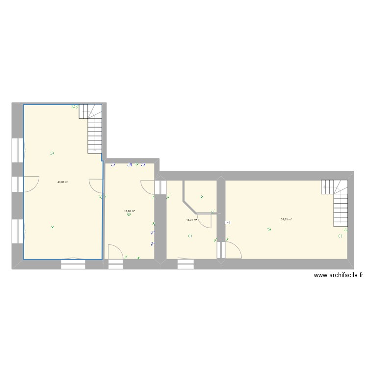 RDC. Plan de 4 pièces et 101 m2