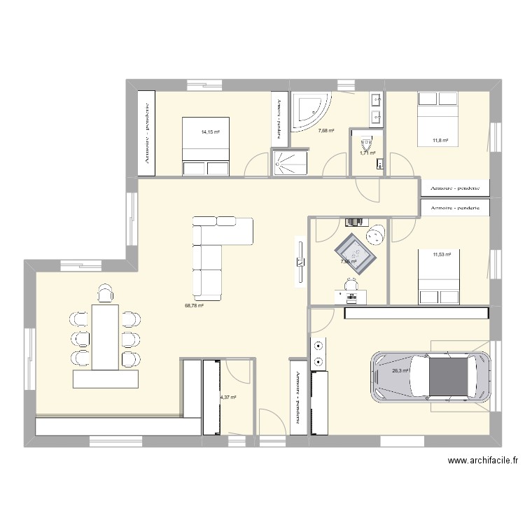 terrain biscornu. Plan de 9 pièces et 154 m2