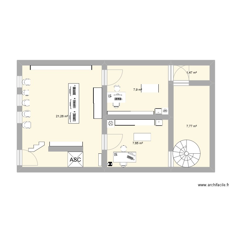 rez de chaussé . Plan de 5 pièces et 46 m2