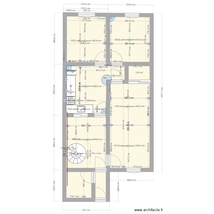 APPARt1. Plan de 7 pièces et 62 m2