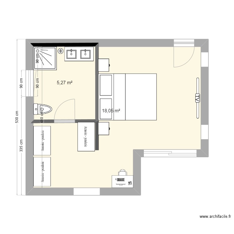 plan maison 3. Plan de 2 pièces et 30 m2