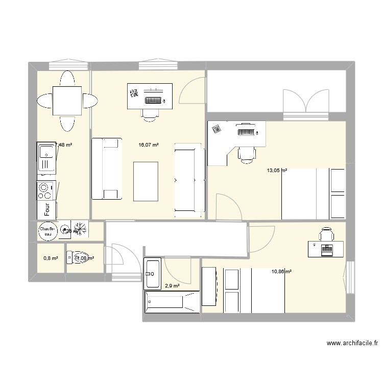 benedit fin. Plan de 8 pièces et 53 m2