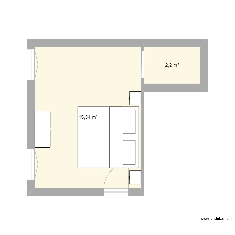 Chambre2. Plan de 2 pièces et 18 m2