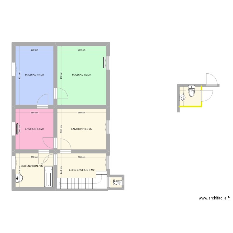 ETAGE MAISON DES HABITANTS. Plan de 8 pièces et 66 m2