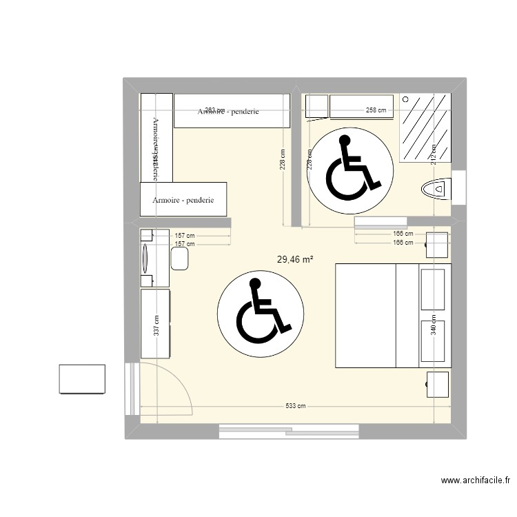 plan chambre parentale . Plan de 1 pièce et 29 m2