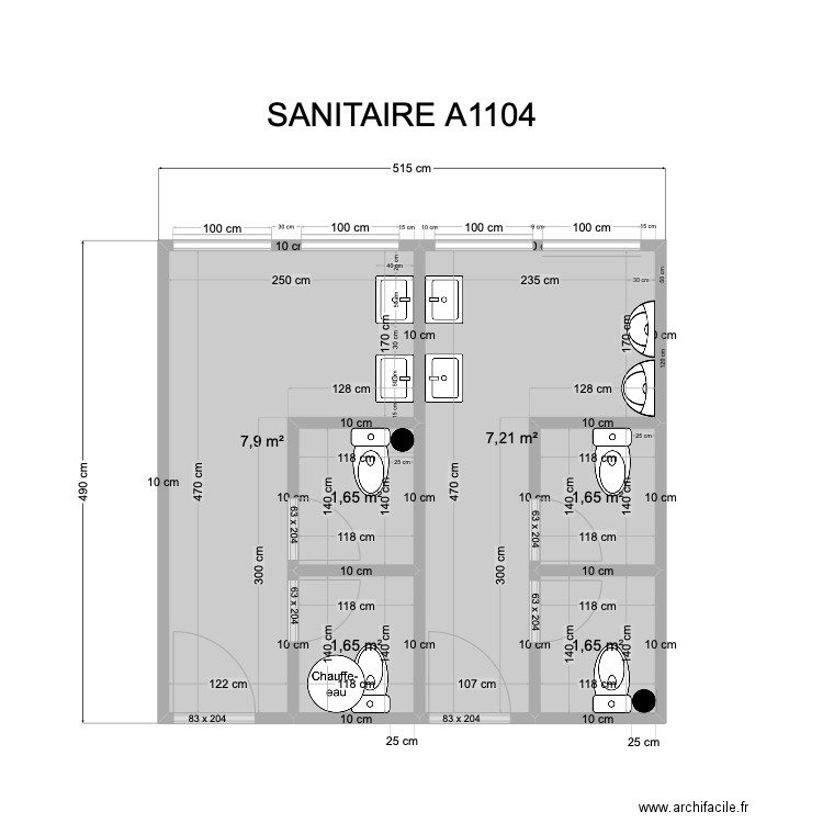 Sanitaire A1104 actuel . Plan de 0 pièce et 0 m2