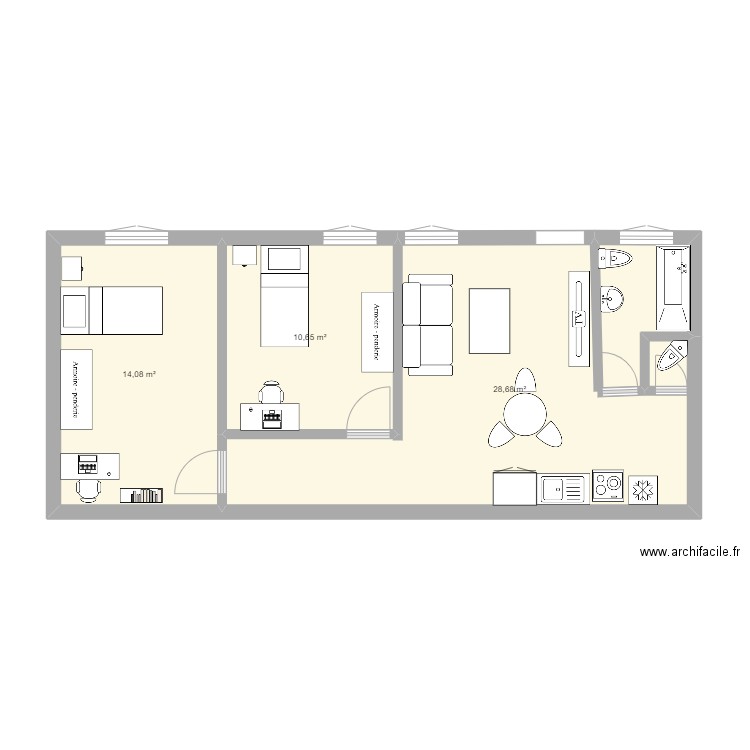 the second 1er étage colocation. Plan de 3 pièces et 53 m2