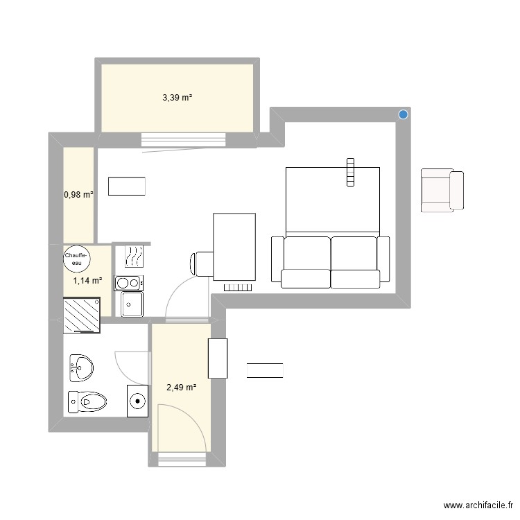 STUDIO . Plan de 4 pièces et 8 m2