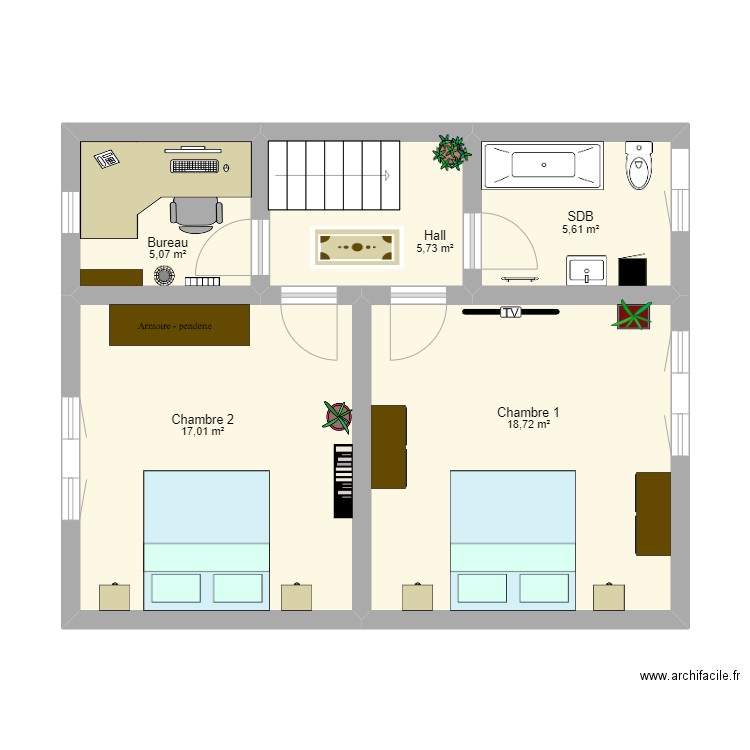 Plan 2e. Plan de 5 pièces et 52 m2