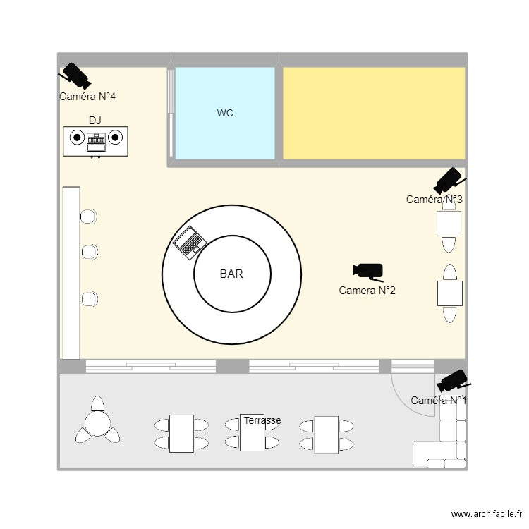 Bénitier Bar Cannes. Plan de 4 pièces et 52 m2