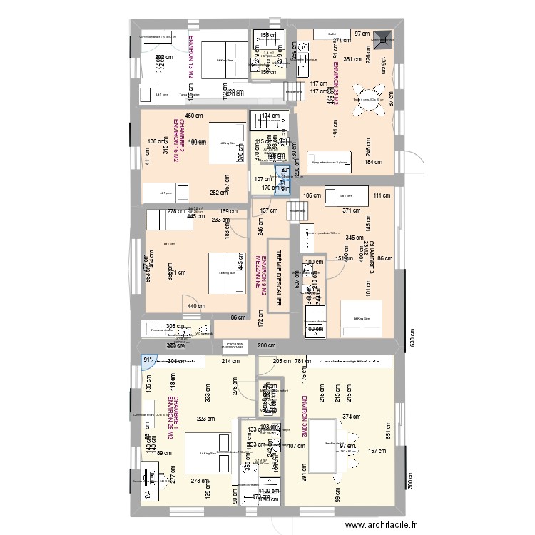 GRANGE SANS MEZZANINE. Plan de 16 pièces et 268 m2