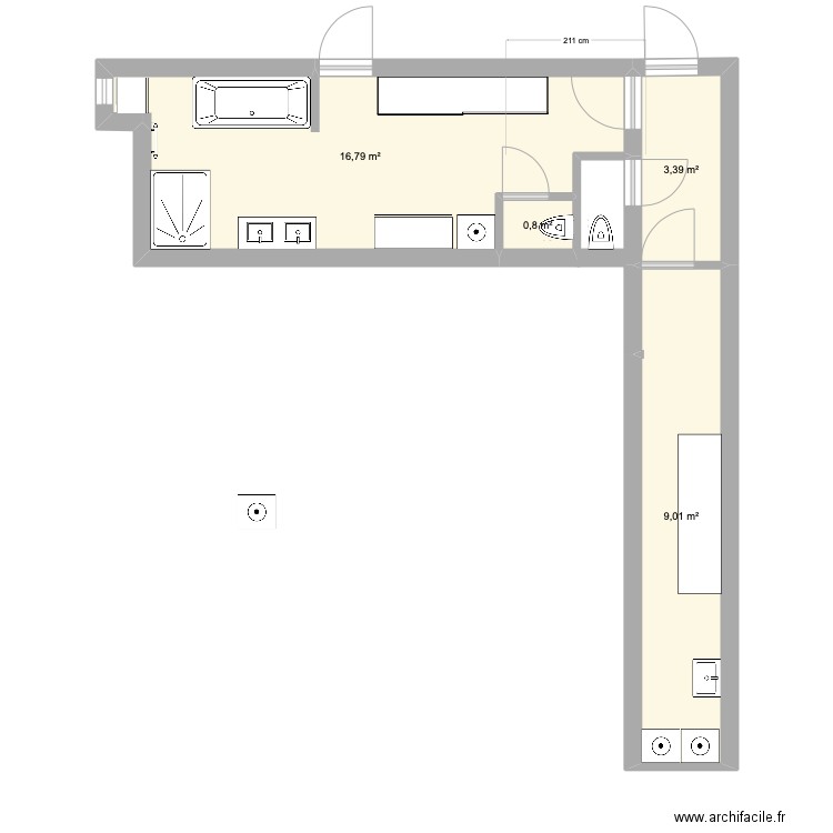 SALLE DE BAIN 1. Plan de 4 pièces et 30 m2